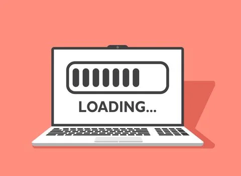 Laptop loading process icon in flat style. Software update vector illustrat.. Illustrazione stock