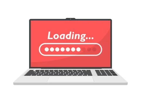 Laptop loading process icon in flat style. Software update vector illustrat.. Illustrazione stock