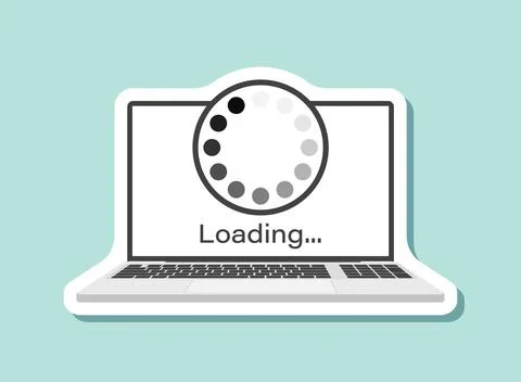 Laptop loading process sticker icon in flat style. Software update vector i.. Illustrazione stock