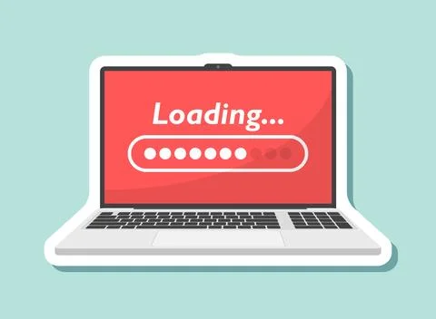 Laptop loading process sticker icon in flat style. Software update vector i.. Illustrazione stock