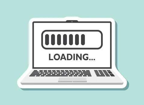 Laptop loading process sticker icon in flat style. Software update vector i.. Illustrazione stock