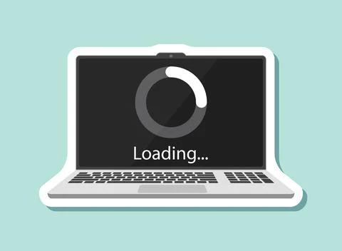 Laptop loading process sticker icon in flat style. Software update vector i.. Illustrazione stock
