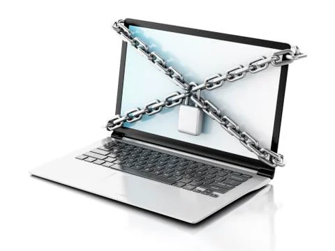 Laptop with lock and chain. data security concept. Stock Illustration