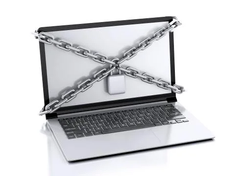 Laptop with lock and chain. data security concept. Stock Illustration