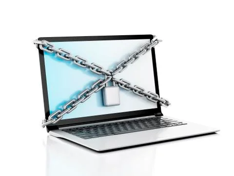 Laptop with lock and chain. data security concept. Stock-Illustration