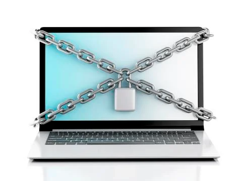 Laptop with lock and chain. data security concept. Stock Illustration
