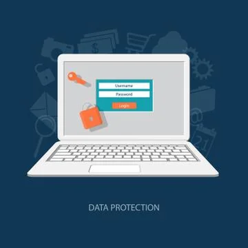 Laptop with lock and key Stock Illustration