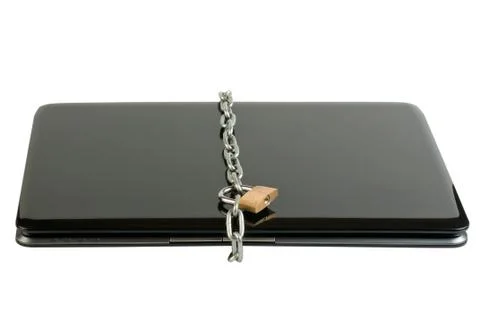 Laptop lock with chains Stock Photos