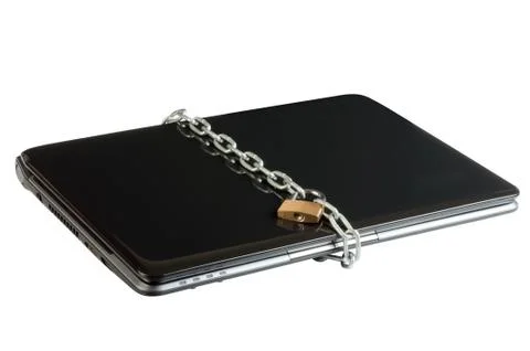 Laptop lock with chains Stock Photos