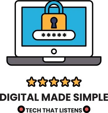 A laptop with a lock on it and the words digital made simple Illustrazione stock