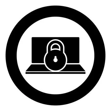Laptop lock personal data security cyber access concept locked padlock use .. Illustrazione stock
