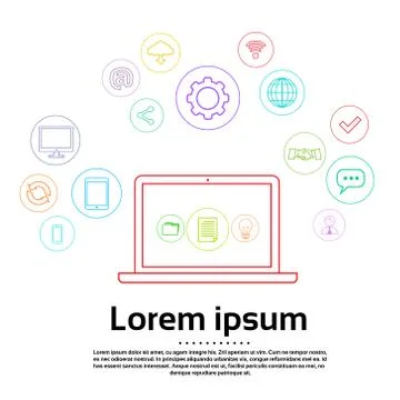 Laptop Logo Set Computer Simple Icon Connection Thin Line Collection Stock Illustration