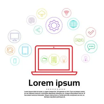 Laptop Logo Set Computer Simple Icon Connection Thin Line Collection イラスト素材