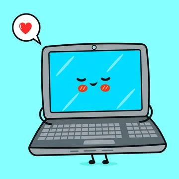 Laptop in love character. Vector hand drawn cartoon kawaii character illust.. Illustrazione stock