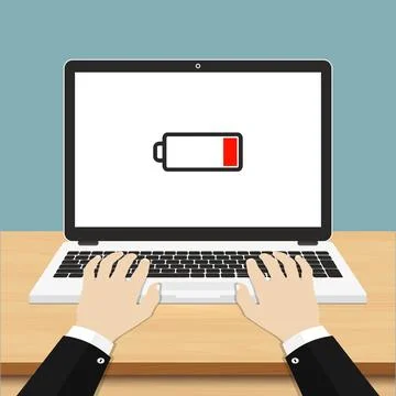 Laptop with low battery on screen flat design illustration Stockillustratie