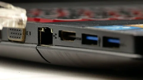 Laptop macro LAN network cable 4k Stock-Footage 112700605