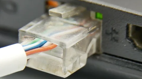 Laptop macro LAN network cable 4k Stock Footage 112700919