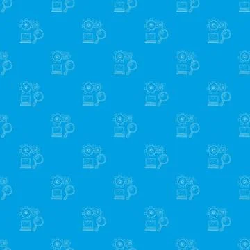 Laptop with magnifier pattern seamless blue Stock Illustration