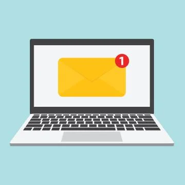 Laptop with mail envelope icon flat vector message sign Stock Illustration