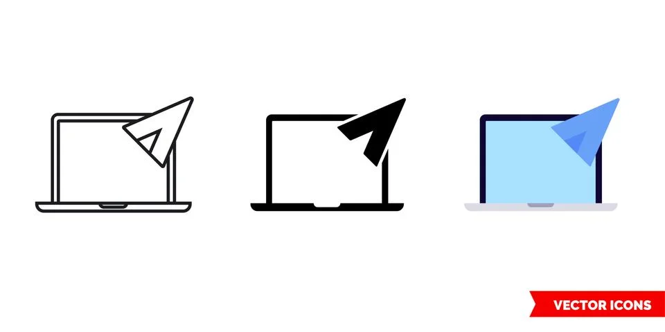 Laptop mail icon of 3 types color, black and white, outline. Isolated vector  Stock Illustration