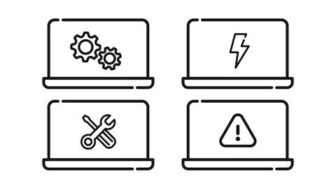 Laptop maintenance and notebook performance set Stock Illustration