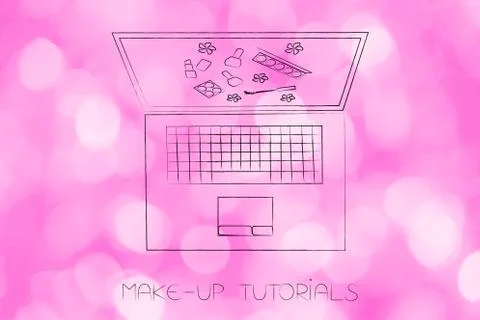 Laptop with make-up products or tutorial on the screen Stock Illustration