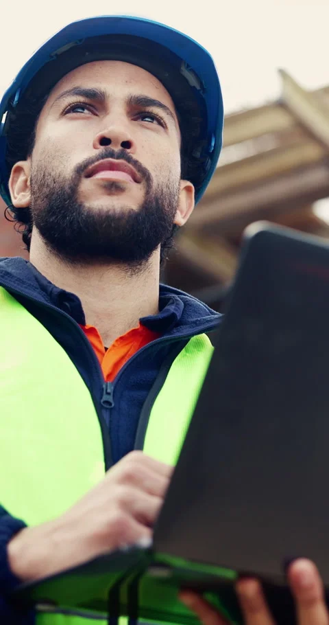 Laptop, man and thinking on construction site with developer for building, Stock Footage 336776312