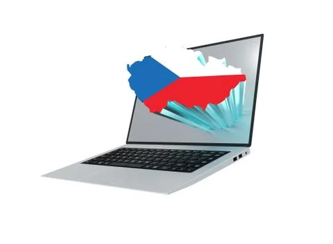 Laptop with map of the Czech Republic map containing the Czech R Stock Illustration