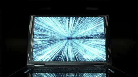 Laptop with Matrix on display, zoom in, Alpha Channel Stock Footage