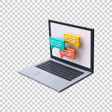 Laptop Message Chat 3d Icon. Communication concept, online chat or discussion Stock Illustration
