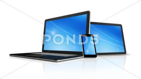 Laptop, mobile phone and digital tablet pc computer Stock Illustration