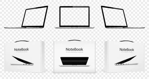 Laptop mock up with transparent screen isolated Stock Illustration
