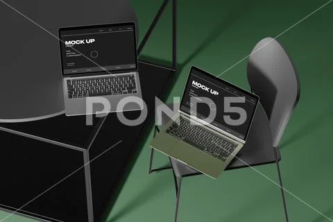Laptop Mockup On Artistic Setup PSD Template