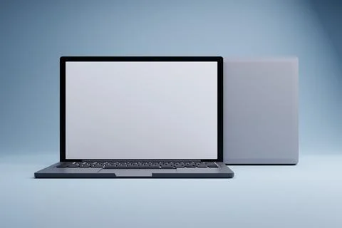 Laptop mockup, blank screen, studio, gray background, website design Stock Illustration