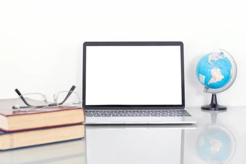 Laptop mockup with blank screen on table Stock Photos