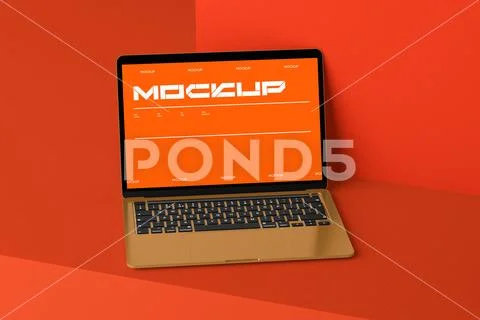 Laptop Mockup With Bold Background PSD Template