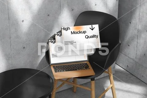 Laptop Mockup On Chair PSD Template