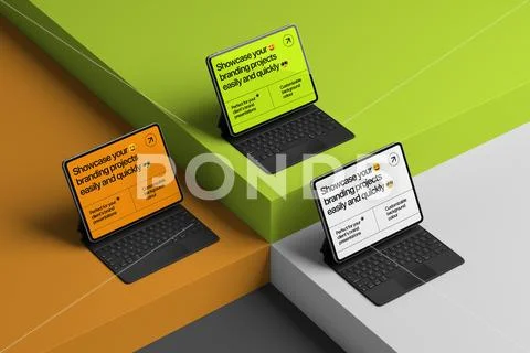 Laptop Mockup With Color Blocks Modello PSD