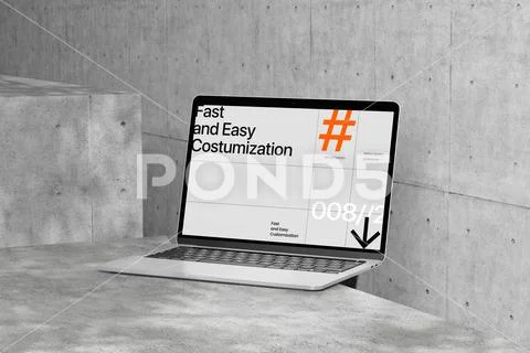 Laptop Mockup Concrete Background PSD Template