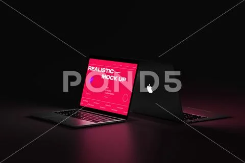 Laptop Mockup with Dark Background PSD 템플릿