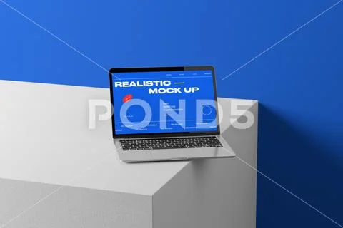 Laptop Mockup on Display Stand PSD Template
