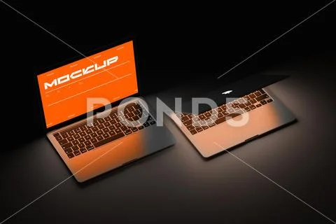 Laptop Mockup with Dramatic Lighting Modello PSD
