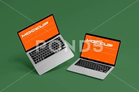 Laptop Mockup With Dual Angles PSD Template