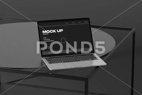 Laptop Mockup On Glass Table PSD Template