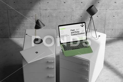 Laptop Mockup On Minimal Desk PSD Template