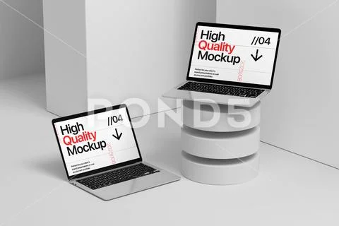 Laptop Mockup on Minimal Pedestal Modello PSD