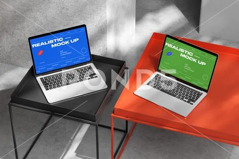 Laptop Mockup Modern Perspective View PSD Template