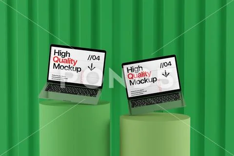 Laptop Mockup on Podiums Modello PSD