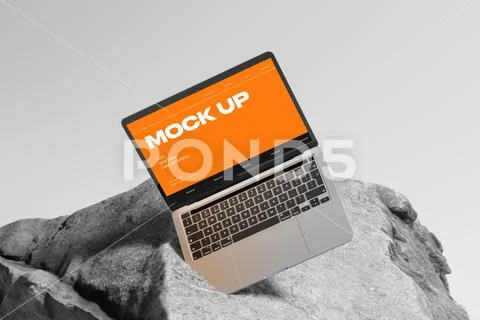 Laptop Mockup Rock Surface Modello PSD