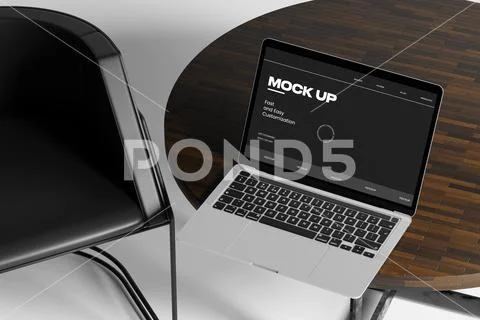 Laptop Mockup on Round Table PSD Template